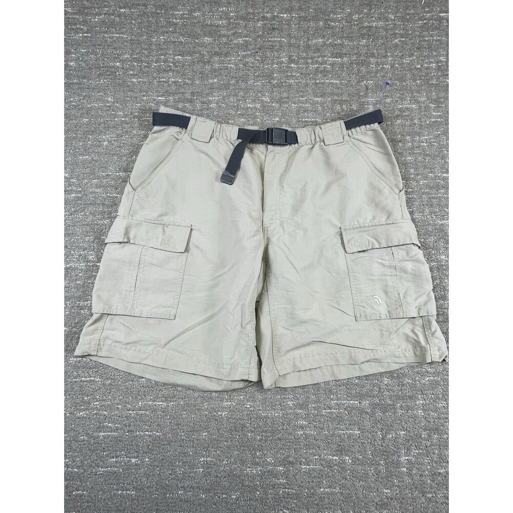 The North Face Shorts Mens X Large XL Nylon Hiking Flat Front Belted Cargo Tan